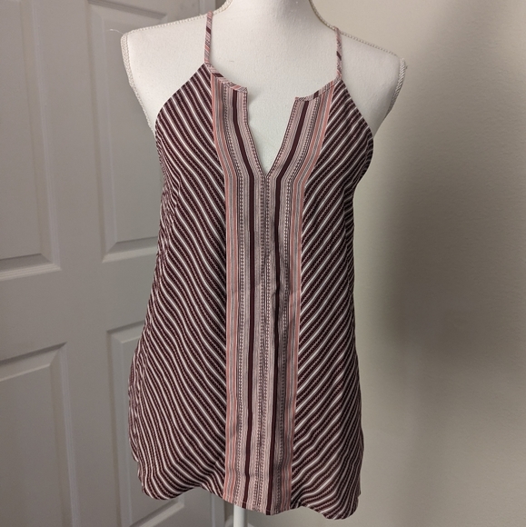 LOFT Tops - LOFT Pink and Burgundy Striped Halter Tank